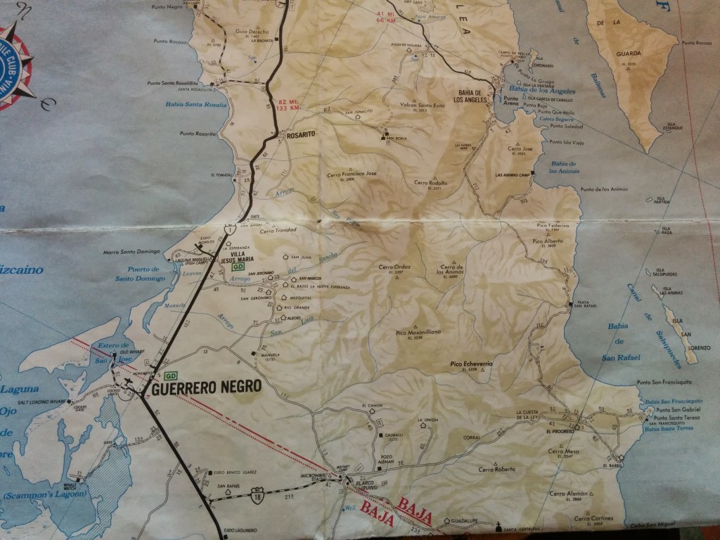 You can see the route I wanted to take south of Bahia de Los Angeles on the right hand side there, and the actual route to MEX1 through San Borja near the top.