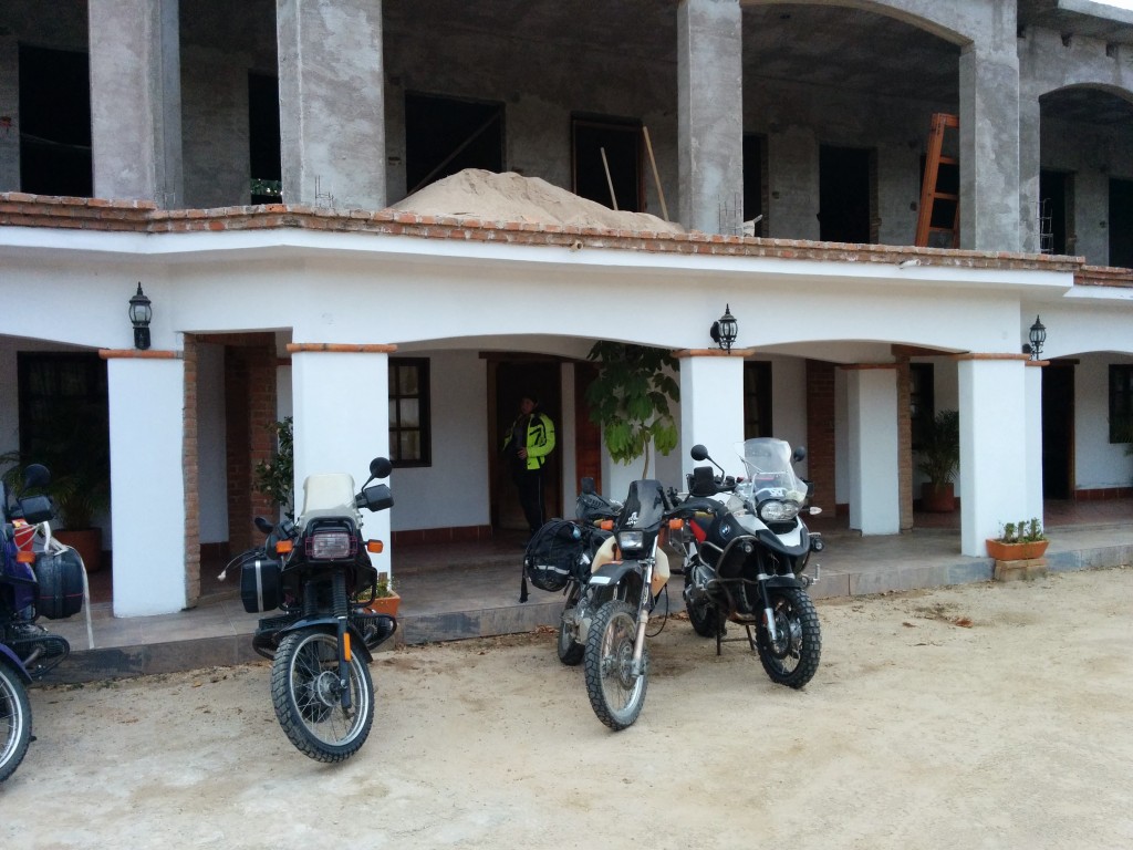 Bikes resting in the courtyard.