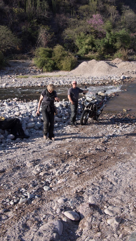 Chris and Agnes posing after getting the BMW 1200 GS across.