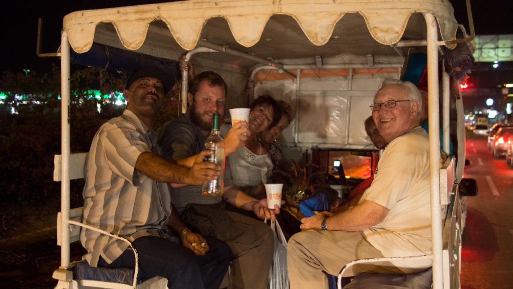 James and I in our elderly chariot. These people got down though, I tell you what.